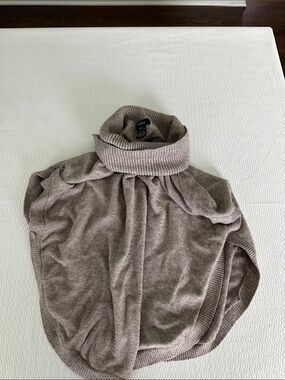 Cozy Taupe Turtleneck Poncho Sweater - Women's